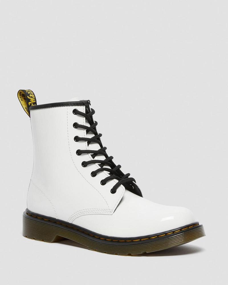 White Kids\' Dr Martens Youth 1460 Patent Leather Lace Up Boots | CA 711RVD